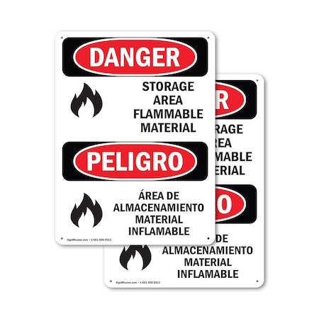 Signmission Storage Area Flammable Material Bilingual Danger Sign, Aluminum, 10in W x 14in L, 2PK OS-2PACK-DS-A-1014-VS-1583